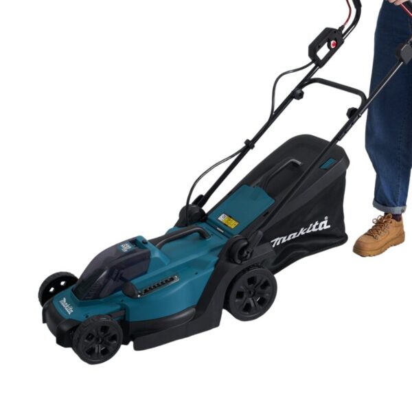 Makita cordless lawn mower on white background